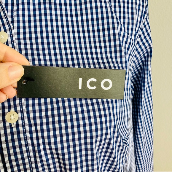 ICO Long Sleeve Blue/White Gingham Button Up Top Shirt - Picture 4 of 10